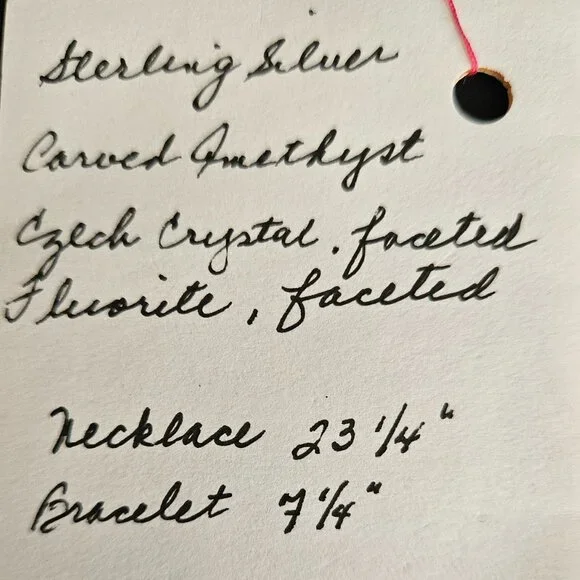 Hand Crafted Carved Amethyst Fluorite Necklace and Bracelet Ensemble - Picture 12 of 12